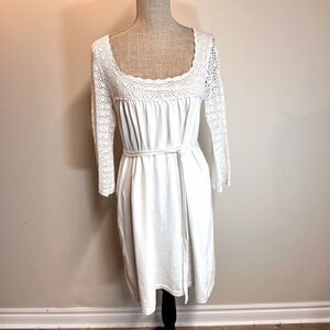 NWT $285 Cynthia Steffe White Cotton Crocheted Bell Sleeve Dress Women Sz L